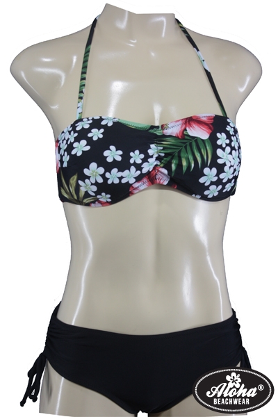 Rockabella Bandeau Bikini mit Hibiskusblüten