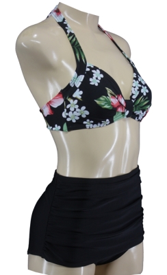 Flowered High Waist Vintage Style Bikini 