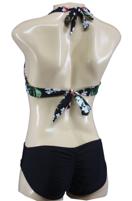 Flowered Vintage Style Triangle Bikini with Hibiscus Blossom