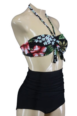 50s Vintage Style Bombshell Bikini with Hibiscus Blossoms