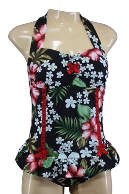 Fifties Vintage Swimsuit with Hibiscus Blossoms