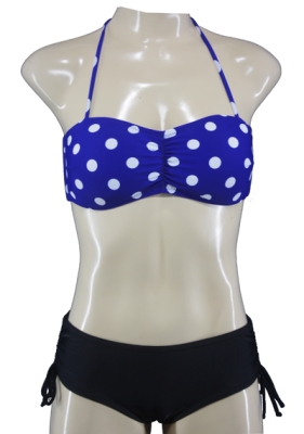 Vintage Halter Neck Bandeau Bikini with Dots 