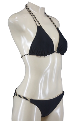 Halter Neck Triangel Reversible Bikini Set Black Gold
