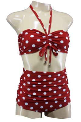 1950s High Waisted Rockabilly PinUp Bikini Red