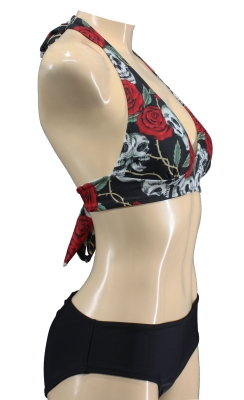 Aloha-Beachwear Damen Neckholder Bikini floral Totenkopf