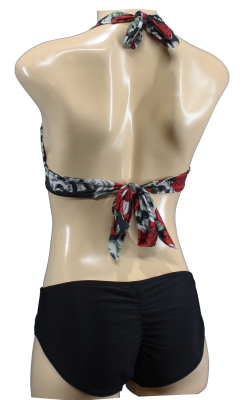 Ladies Swimwear Bikini Set with skull and rose pattern