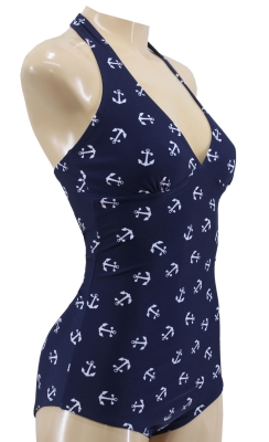Classy vintage inspired halter neck bathing suit with anchor