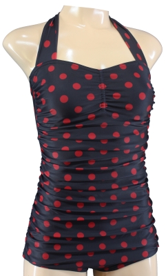 ruffled retro style ladies bathing suit with dots rockabilly