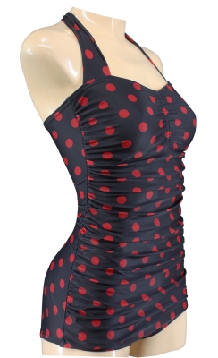 1940s inspired vintage look ladies swimsuit with polka dots