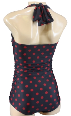 ruffled retro style ladies bathing suit with dots rockabilly