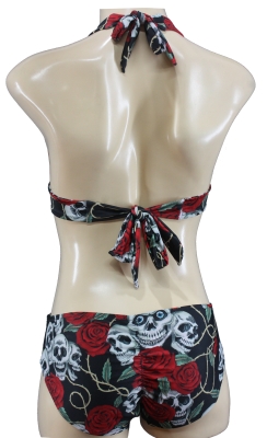 Damen neckholder Bikini panty skull rose Totenkopf retro
