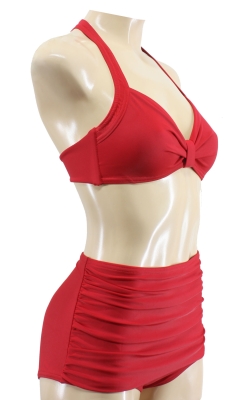 Vintage inspirierter Neckholder Bikini einfarbig Rot