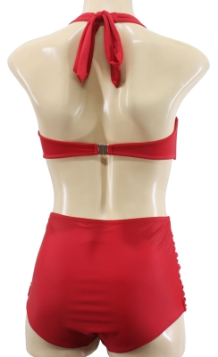 Vintage inspirierter Neckholder Bikini einfarbig Rot