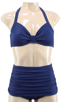 True Vintage Bademode Neckholder Bikini set uni blau 50's