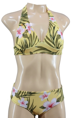 Tropical retro Hawaii Bikini with ruffled pantie flower design