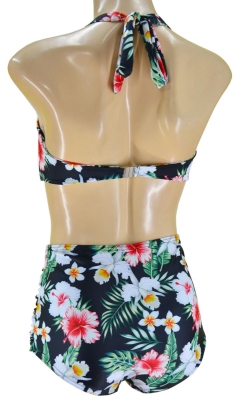Zweiteiler true Vintage Bikini geblümt Orchidee Hawaiimuster tiki S / 36 / UK 10