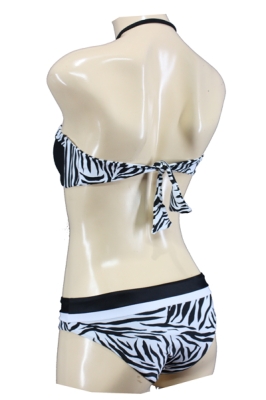 Halter Neck Zebra Pattern Bikini with Pearl Decoration