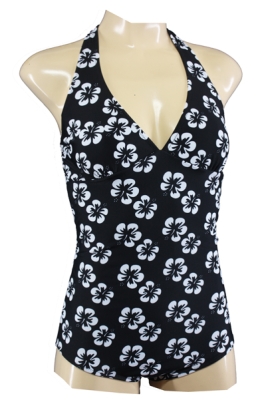 50s Vintage Swimsuit with Hibiscus Blossoms