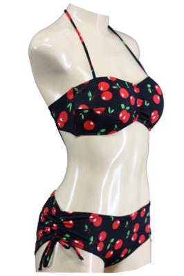 Vintage-Style Rockabilly Bandeau Bikini with Cherry Print