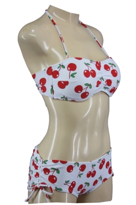 Vintage Look Rockabilly Bandeau Bikini with Cherry Print