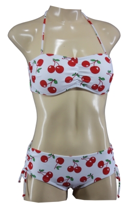 Vintage Look Rockabilly Bandeau Bikini with Cherry Print