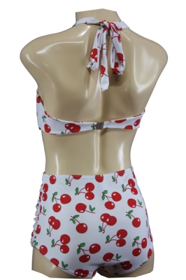 High Waisted Vintage Style Bikini with Cherry Print