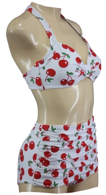 High Waisted Vintage Style Bikini with Cherry Print