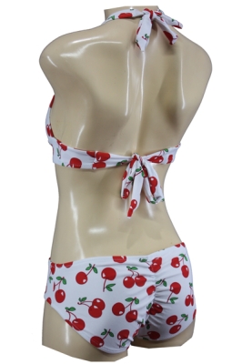 Retro-Style Rockabilly Triangle Bikini with Cherry Print