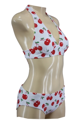 Retro-Style Rockabilly Triangle Bikini with Cherry Print