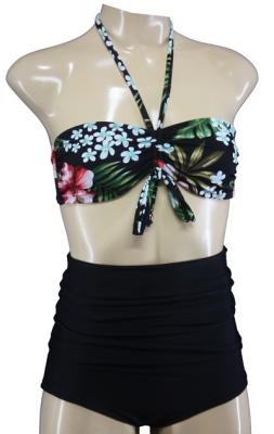 50s Vintage Style Bombshell Bikini with Hibiscus Blossoms