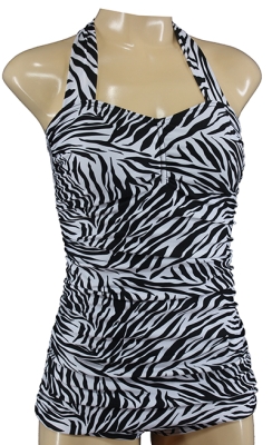 Vintage Style Zebra Look Halter Neck Swimsuit