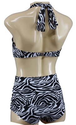 Zebra Look Vintage Style High Waisted Halter Neck Bikini